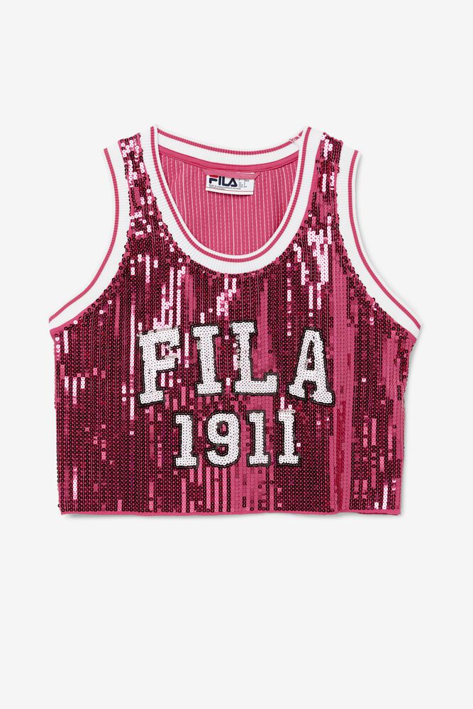 Fila Kiki Glam Crop Jersey Pink Tank Top Womens - NZ 27586-FIEH